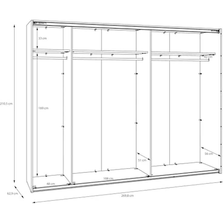 Forte SOPHISTISPACE Kleiderschrank 270, moderner Schwebetürenschrank, 2-türig, Einlegeböden, Kleiderstangen, Spiegel, Holzwerkstoff, Kaschmir|Beige, 269,8 cm breit x 210,5 cm hoch x 62,9 cm tief – Bild 7