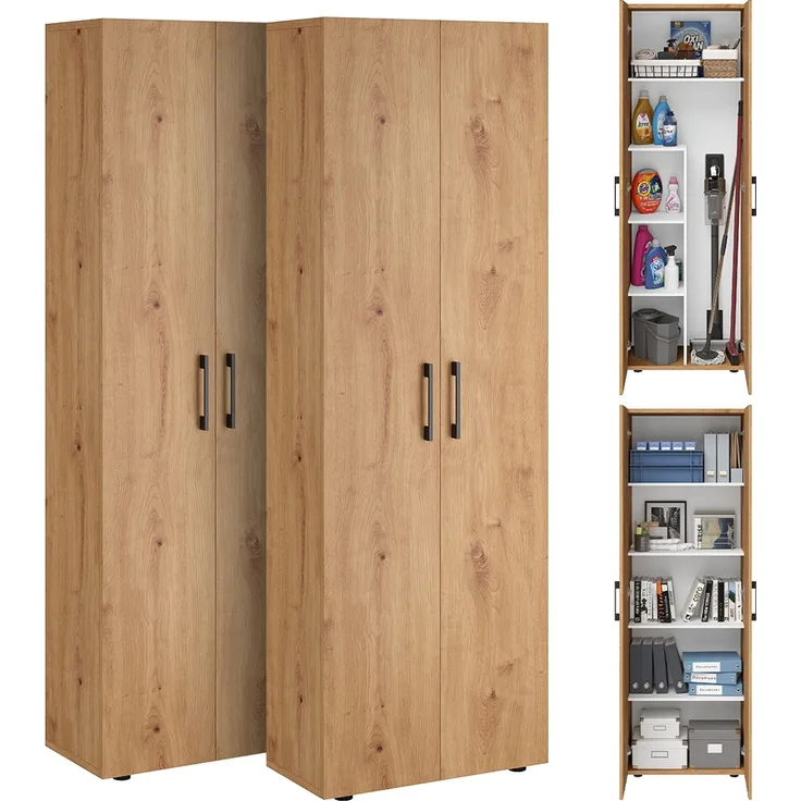 Bellamio 'Apol' Mehrzweckschrank, Eichenoptik, 176x33x60 cm, 2er-Set aus Besenschrank und Aktenschrank