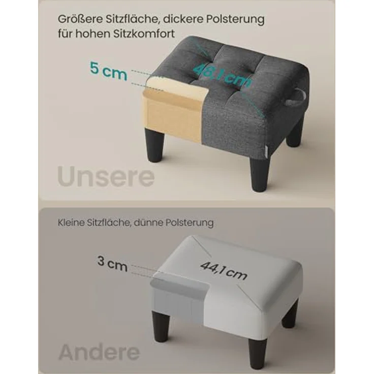 SONGMICS Fußhocker, Fleece, Hocker klein, Dicke Polsterung, bis 150 kg belastbar, für Wohnzimmer Schlafzimmer Eingangsbereich, schiefergrau-tintenschwarz LOM503GN01 – Bild 4