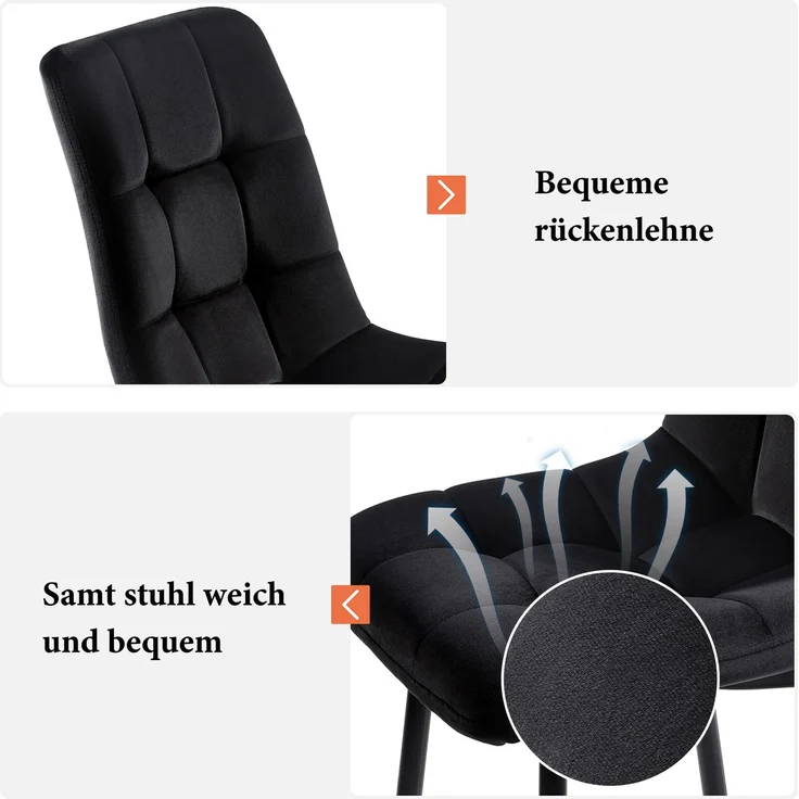 Esszimmer-Set 5-tlg Runder Tisch 80 cm Durchmesser Marmor Spanplatte Mit 4 Samt Stühlen Metallgestell Verstellbare gold Beine – Bild 6