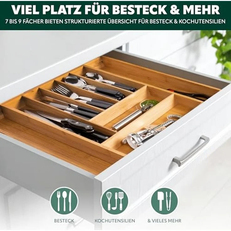 Besteckkasten ausziehbar / Bambus / ca. 33,7 - 50 x 44,7 cm Schubladeneinsatz Besteckeinsatz – Bild 3