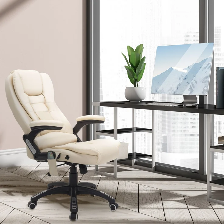 JARDJ Höhenverstellbarer Büromassagestuhl mit 6 Massagepunkten, PU, 62 x 68 x 111–121 cm, Beige – Bild 4