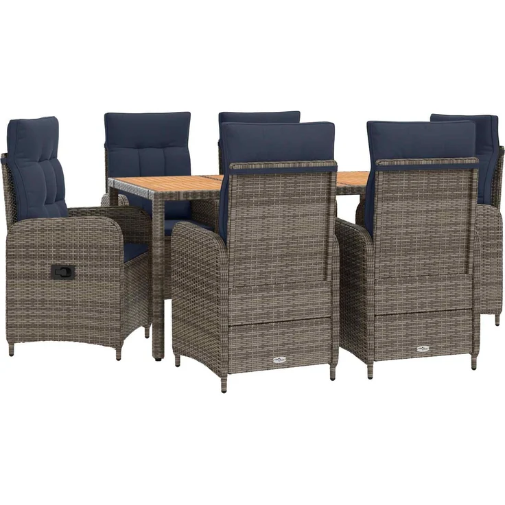 vidaXL Outdoortisch-Set 7 stk. Grey and Navy Blue 150 x 90 x 75 cm 3422283 – Bild 2
