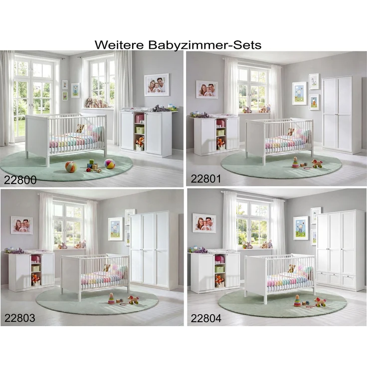Babyzimmer-Set Kinderzimmer Babybett Wickelkommode Kleiderschrank+Schubl. 90 cm Weiß – Bild 10