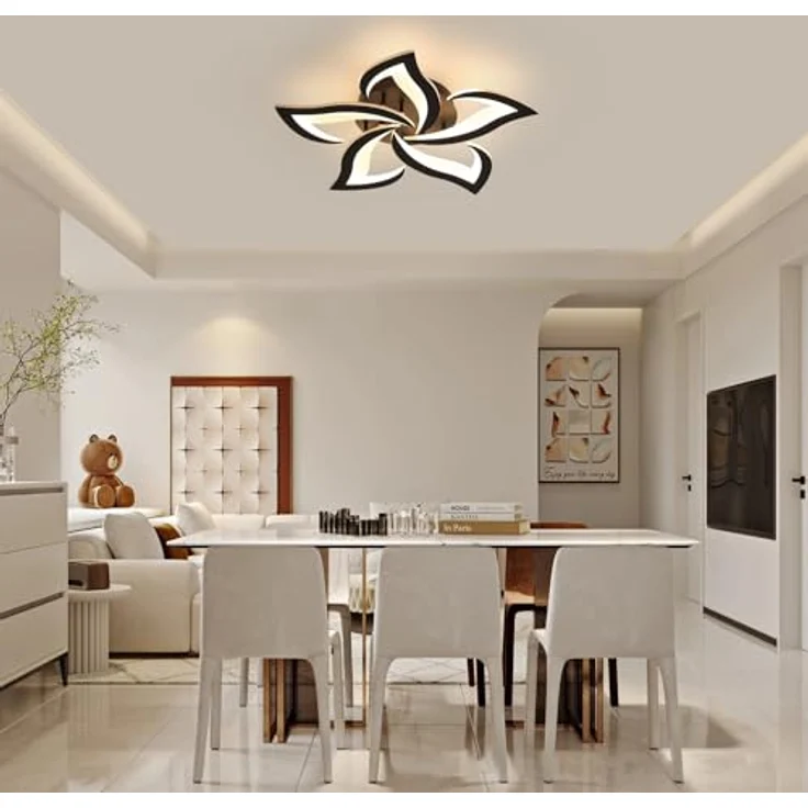 Comely Deckenlampe LED Wohnzimmer, 60cm 60W 6750LM LED Lampen Deckenleuchte, Moderne Blütenblatt Design Lampen für Wohnzimmer Küche Schlafzimmer Esszimmer, 3000K Warmweißes Licht, Schwarz – Bild 10