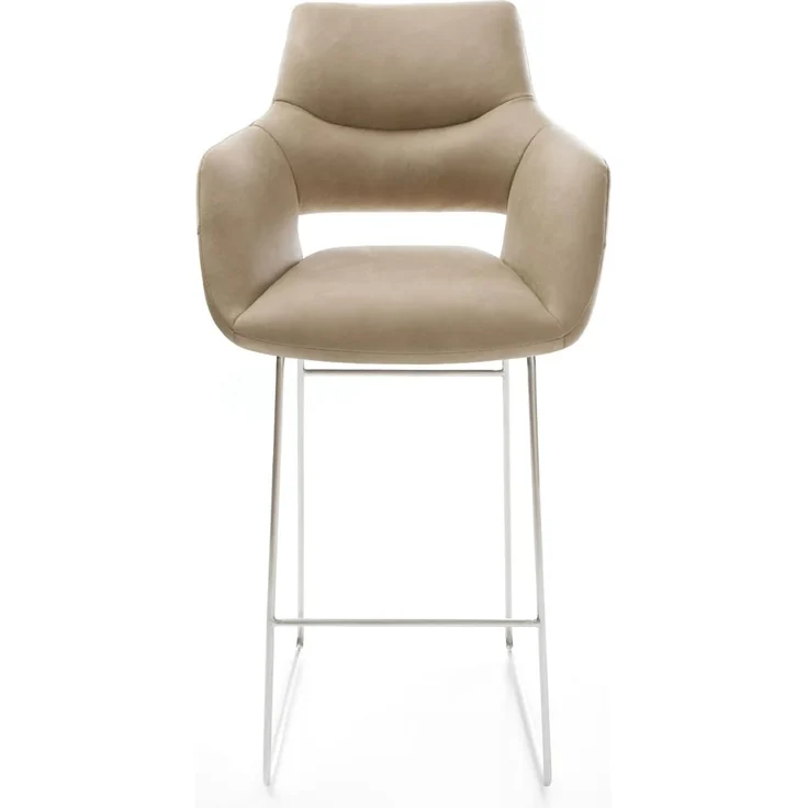 Barstuhl Yago-Flex Mikrofaser Beige Vintage Kufengestell Edelstahl Silberfarben Taschenfederkern – Bild 3