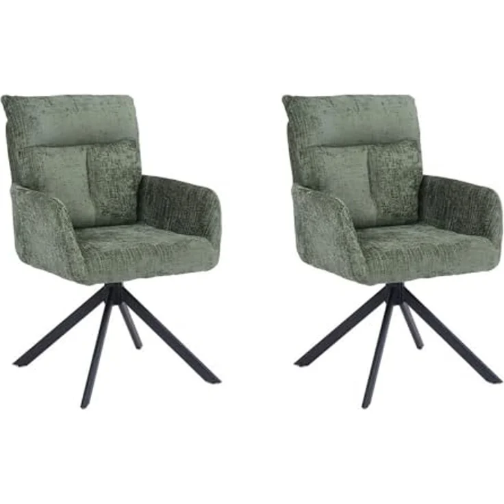 HOME DELUXE Esszimmerstuhl mit Armlehne ALUNA Chenille - 2er Set Grün – Bild 1