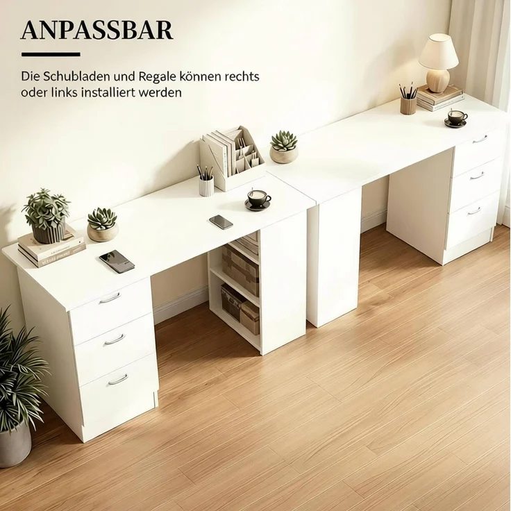 Schreibtisch aus MDF mit 3 Schubladen und 3 Regalen, 120x49x72 cm, Weiß – Bild 5