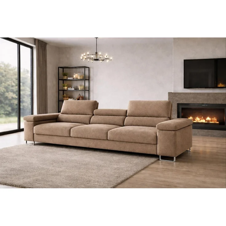 KRISAN MÖBEL Sofa ELIO in Creme, modernes Schlafsofa mit Schlaffunktion und verstellbaren Kopfstützen, 263 × 90 x 102 cm – Bild 4