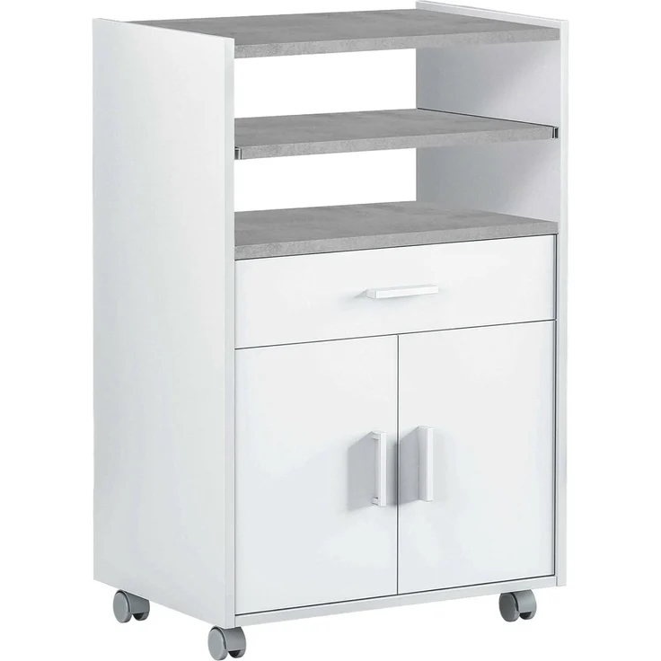 Dmora - Rollwagen Scottsdale, Hilfsmöbel für Küche mit Rädern, Mehrzweckschrank mit 2 Türen und 1 Einlegeboden, cm 59x40h92, Weiß – Bild 3