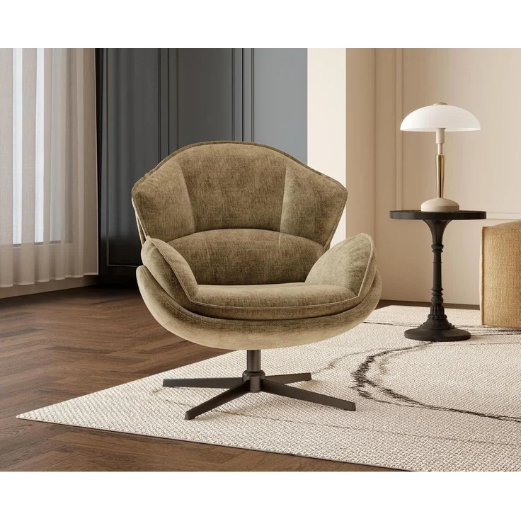 Ohrensessel Chenille drehbar 360 Grad Armlehnen Kissen Gelb – Bild 5