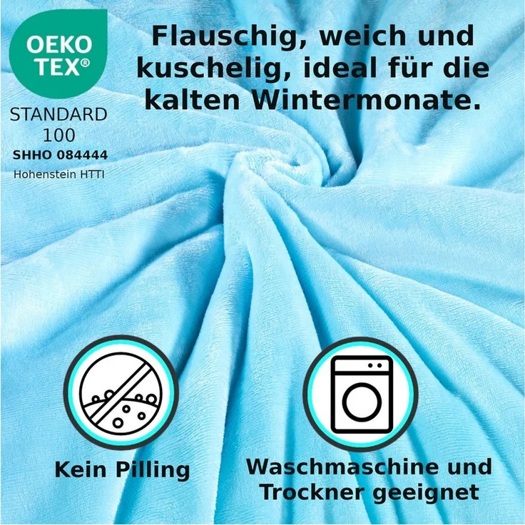 MALIKA® Premium warme Spannbettlaken Cashmere-Touch Bettlaken Jersey Fleece Spannbetttuch Laken, Farbe:Hellblau, Größe:2er Set 90-100x200 cm – Bild 3