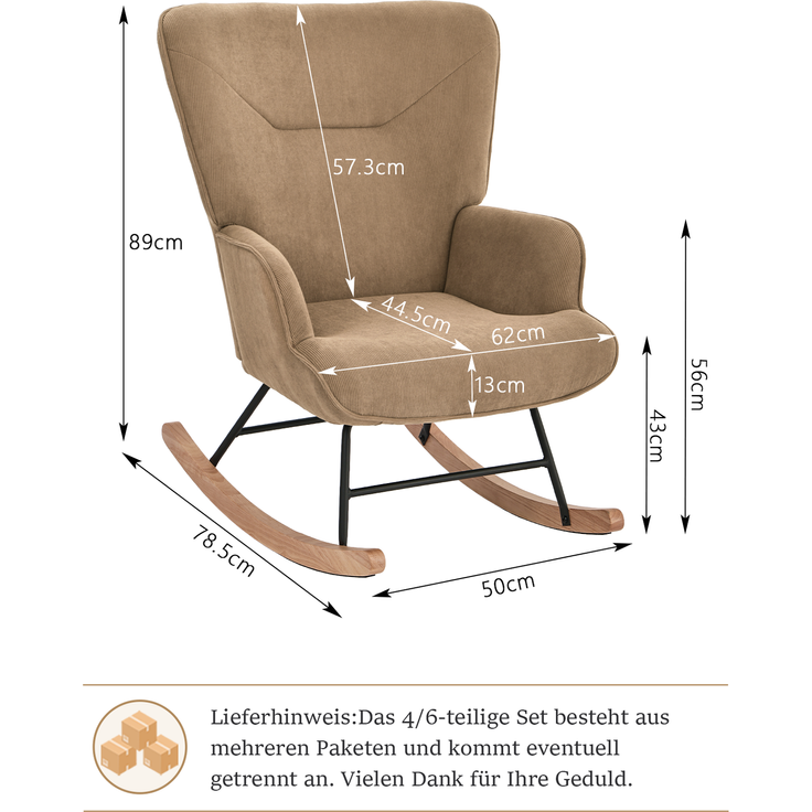 GOEURVANT 5006 Schaukelstuhl mit Hocker (Relaxsessel, Ohrensessel), Feincord - Camel – Bild 5