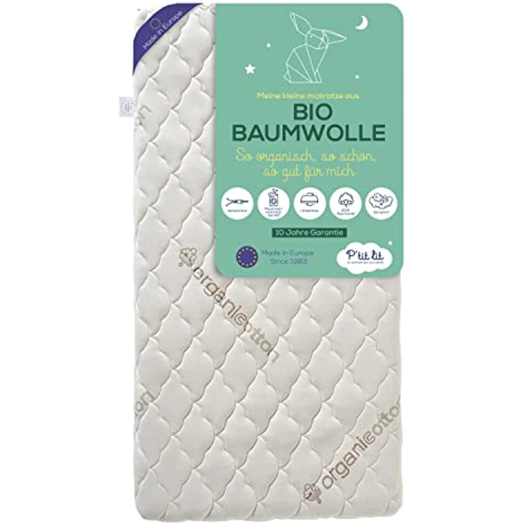 P'tit Lit - Babymatratze aus Bio-Baumwolle - 70x140 cm - 100% Baumwolle: Natürliches Material pflanzlichen Ursprungs - Ohne chemische Behandlung - Abnehmbar - OekoTex® – Bild 4