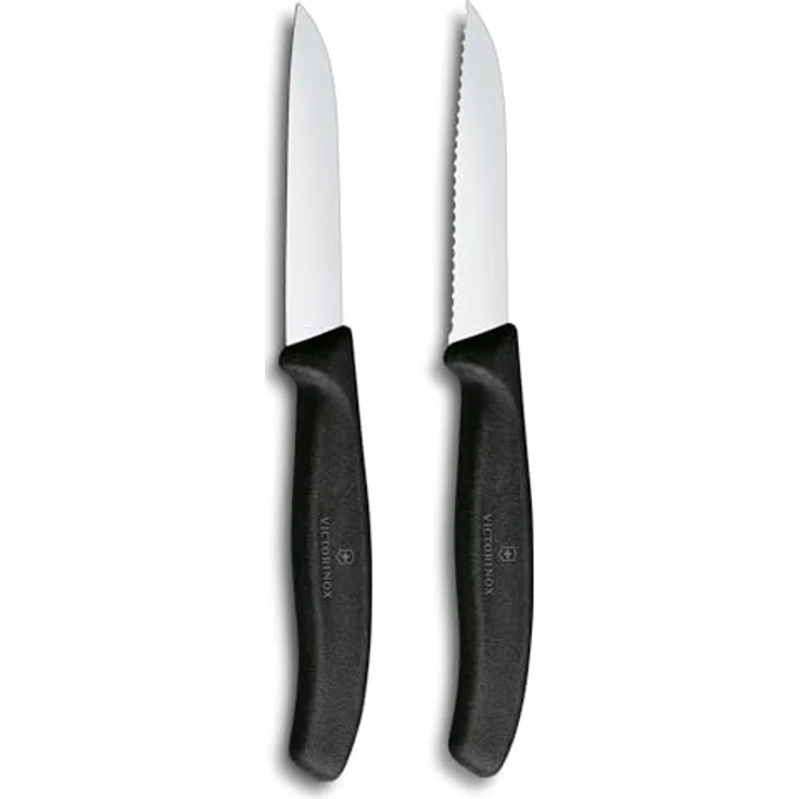 Victorinox Swiss Classic Gemüse- und Schälmesser Set, 2-teilig, Gerade und Wellenschliff, Extra Scharf, 8 cm, Schwarz – Bild 1