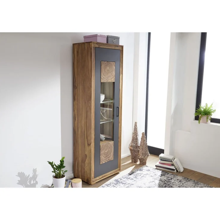 Vitrine Sheesham 66 x 40 x 201 gebeizt TURIN #01 – Bild 2