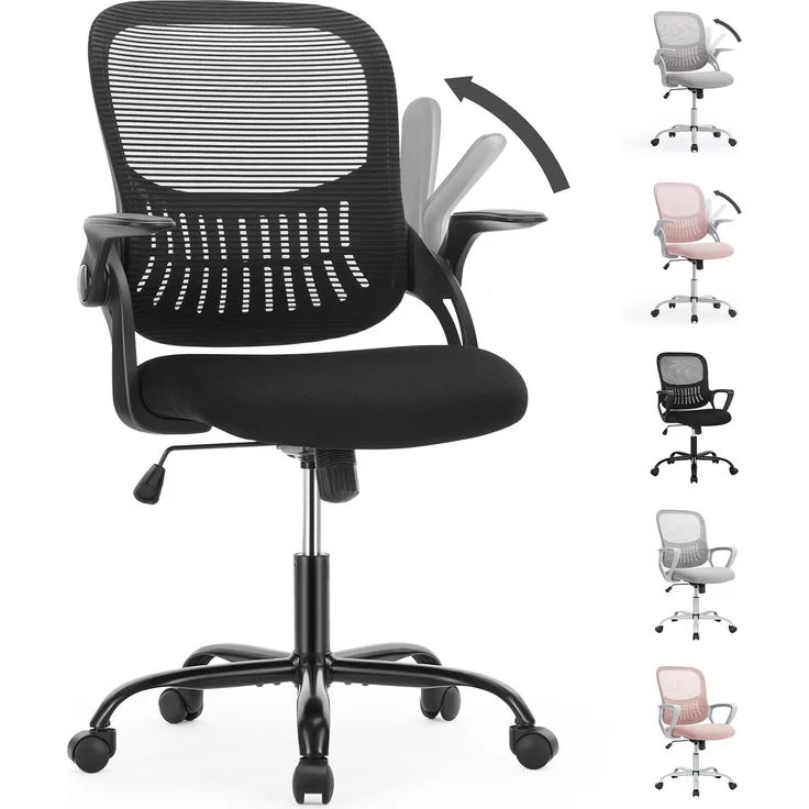 Sweetcrispy Bürostuhl mit Verstellbaren Armlehnen, Ergonomischer Schreibtischstuhl mit Lendenwirbelstütze, Höhenverstellbar, 360° Drehstuhl Gepolstertem Sitzkissen für das Büro Arbeitszimmer, Schwarz – Bild 1