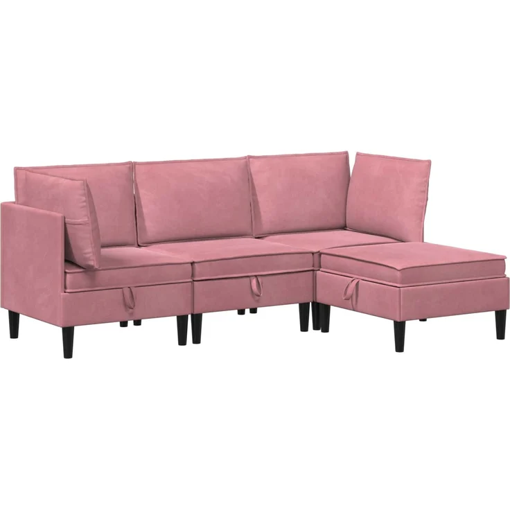 vidaXL Wohnzimmergarnitur mit Kissen mit Speicher 4 pcs Rosa Samt 3413745 – Bild 2
