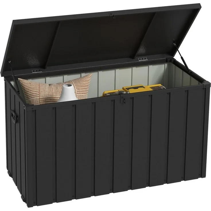 Outsunny Gartenbox Auflagenbox 450L Aufbewahrungsbox mit Gasdruckfedern (geräteschuppen, 1 St, Aufbewahrungskiste), für Garten, Balkon, Stahl, Dunkelgrau