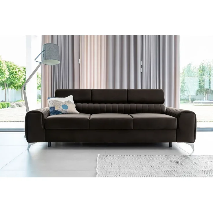 Sofa 3-Sitzer mit Schlaffunktion Schlafsofa ELENI Stoff Monolith Dunkelbraun