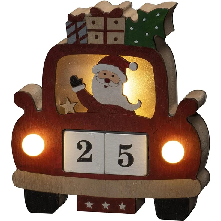 Konstsmide LED Holzsilhouette Santa im Auto Datumswürfeln rot 6H Timer – Bild 1