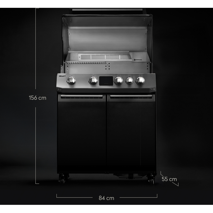 BURNHARD® GRANT Base + Gasgrill – 4-Brenner Modulargrill mit Gusseisen-Rosten & Türen – Infrarot Heckbrenner und 1x Infrarot Brenner für Brennkammer– LED Display – 17,7 kW - Schwarz - #946770 – Bild 2