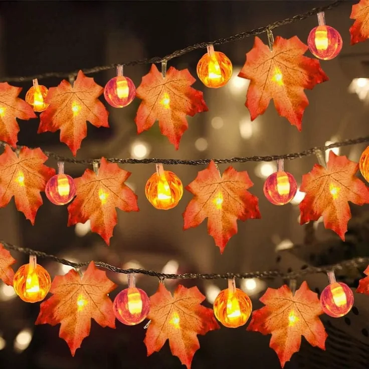 ABC LED-Lichterkette mit Kürbis- und Ahornblattmotiv, 9 m, 3-teilig
