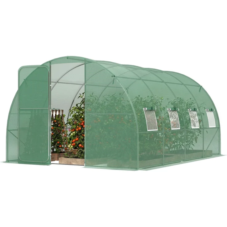 MELAYR, 12 m² großes Gartentunnelgewächshaus, 295 x 400 x 200 cm, mit Tür und 8 Fenstern, 140 g/m² grüne PE-Folie, Grün – Bild 2