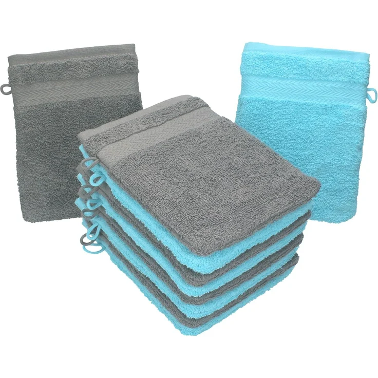 Betz Waschhandschuh 10 Stück Premium 16x21 cm Farbe anthrazit und türkis, (10-St) – Bild 1