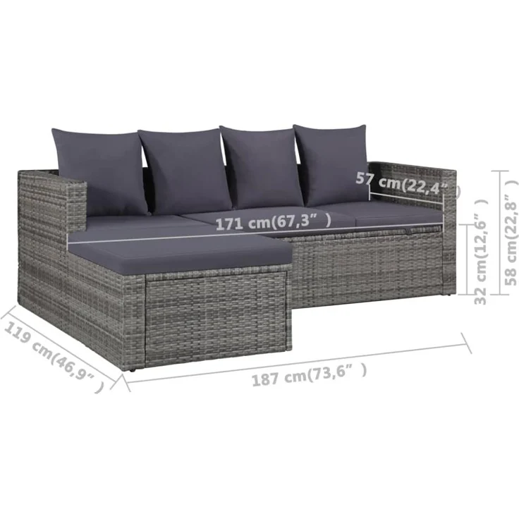 vidaXL 4-tlg. Garten-Lounge-Set mit Auflagen Poly Rattan Grau 43956 – Bild 8