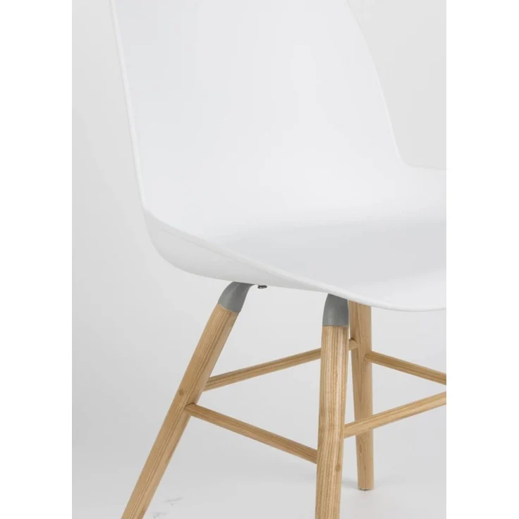 Zuiver Esszimmerstuhl Albert Kuip im 2er-Set, Weiße Sitzschale mit Eschenholz-Gestell und Aluminium-Verbindung – Bild 6