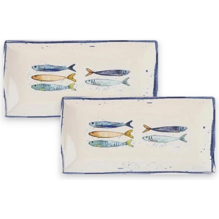 WestCraft Speiseteller Teller, mediterran mit Sardinen-Motiv, Maritime Servierplatte 30×15cm, (2 St), 2er Set, hochwertig und robust - langlebig und vielseitig einsetzbar – Bild 1