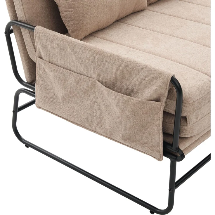 Klappsofa aus Chenille mit Seitentaschen, 104x85x92 cm, Khaki – Bild 10