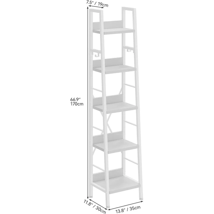 YITAHOME Schmal Bücherregal mit 5 Ebenen 35 cm Breit, Industrielles Leiterregal Standregal Holzregale und Metallrahmen, Modernes Regal für Wohnzimmer, Büro, reinweißes – Bild 7