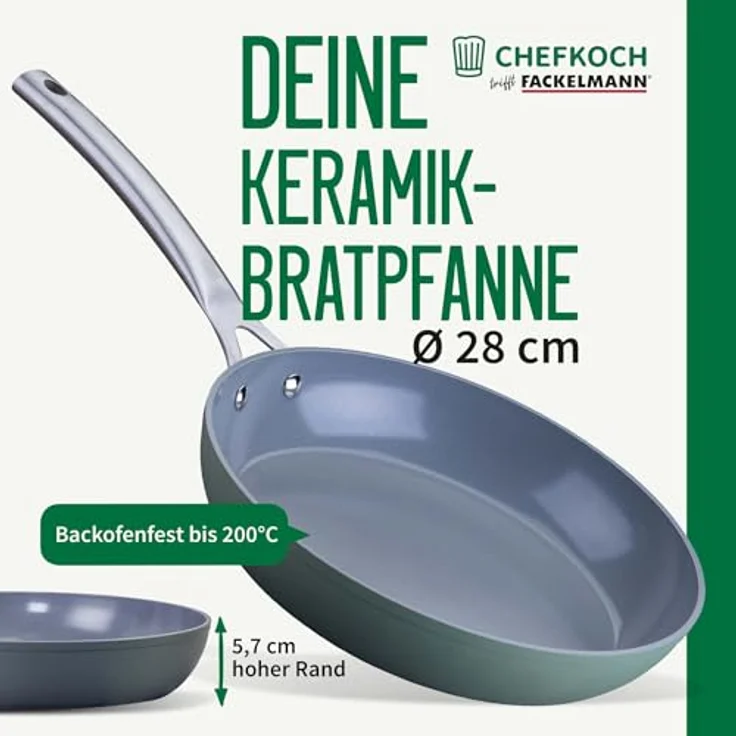 Chefkoch trifft Fackelmann Keramik-Bratpfanne Stuttgart, Antihaft-Pfanne mit Greblon CK2 Beschichtung, 100% recyceltes Aluminium, Edelstahlgriff – Bild 2