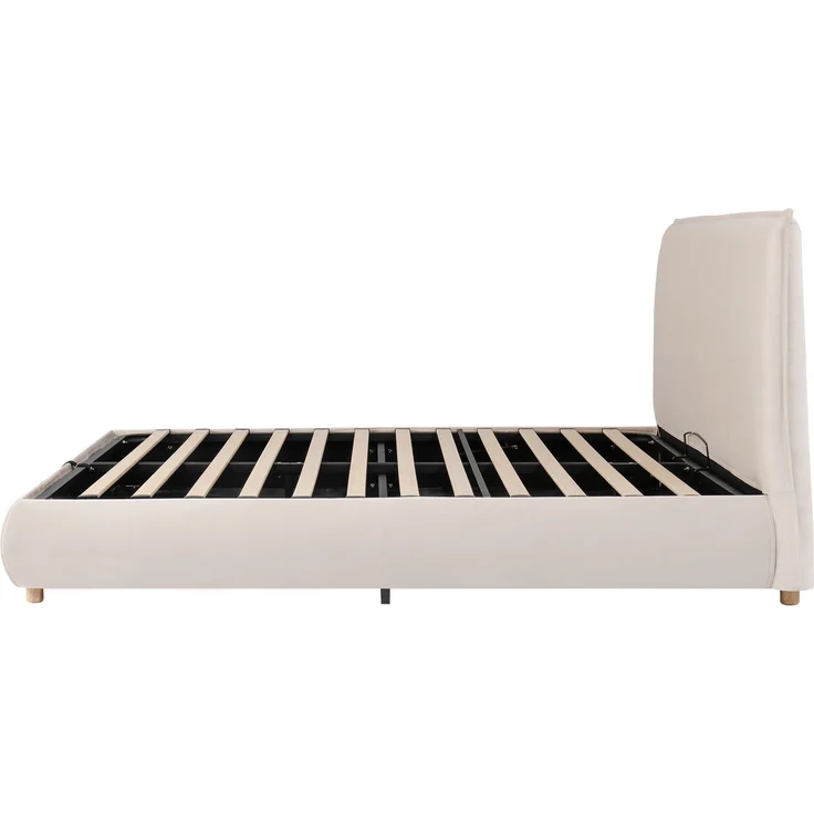 Polsterbett mit Bettkasten, Liegefläche 160×200 cm, hydraulisch, Samt in Creme, ohne Matratze – Bild 10