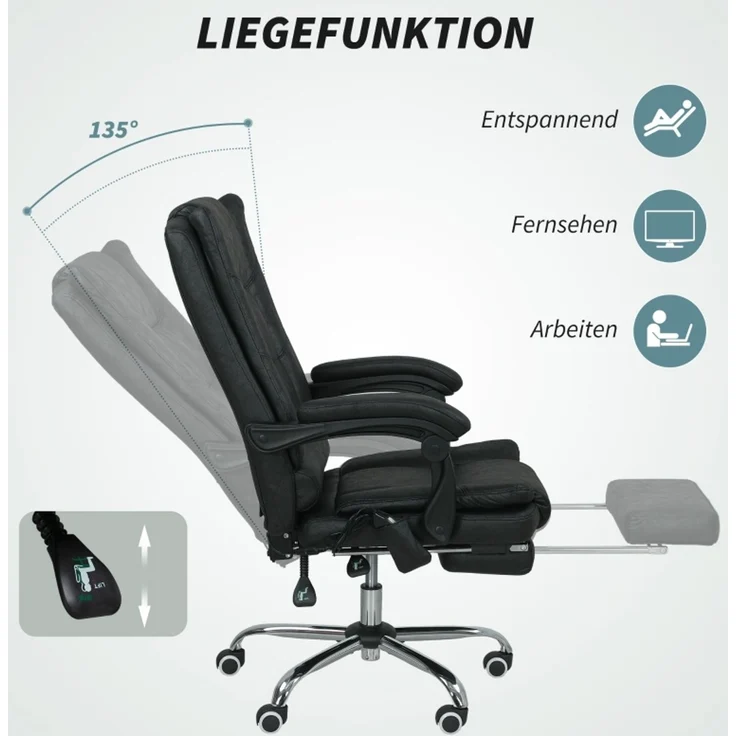 Faumrta Massagstuhl Bürostuhl mit Massagefunktion, inkl. Fu?stütze, h?henverstellbar, 64 cm x 70 cm x 118 cm, SchwarzPolyester64cm*70cm*118cmSchwarz – Bild 6