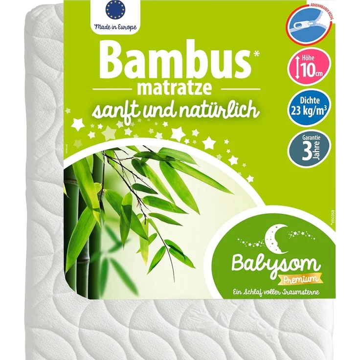Babysom - Babymatratze Bambus | 60x120 cm | Kindermatratze | Naturfaser | Atmungsaktiv | Bezug abziehbar | Luftdurchlässiger Kaltschaum | Geprüft | Höhe 10cm – Bild 1
