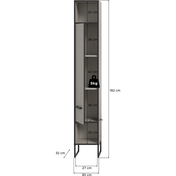 Hochschrank (B/H/T: 30x192x32 cm) in Kaschmir Nachbildung – Bild 4