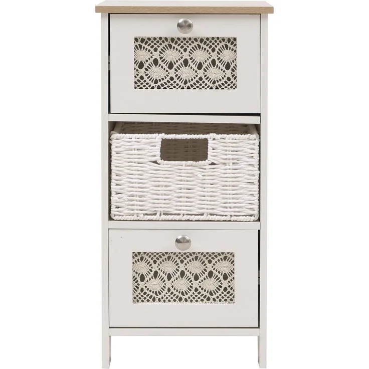 Kommode HWC-O75, Schubladenschrank, 3 Schubfächer Korbschubladen Holz Melamin 63x30x30cm ~ natur-weiß – Bild 8