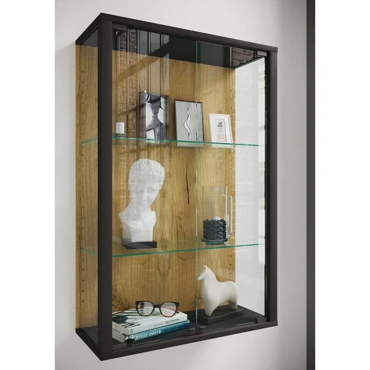 VCM Wandvitrine Udina 921805 Schwarz / Honig-Eiche H. 80 x B. 60 x T. 25 cm – Bild 2