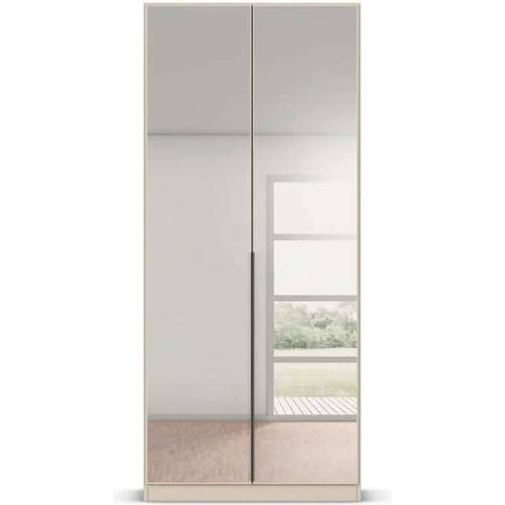 Rauch Möbel Alabama, Kleiderschrank, Garderobenschrank, 2-türig, Spiegel, Zubehör Basic, 1 Kleiderstange, 2 Einlegeböden, Farbe Beige, Griff Grau metallic, 91 x 229 x 54 cm – Bild 8