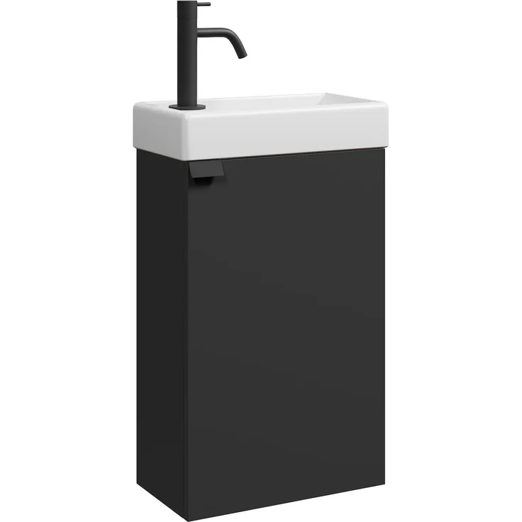Badplaats Gäste-WC Waschtisch Set Apollo 40x22 cm Schwarz Matt - Platzsparende Badmöbel Set mit Waschbecken und Unterschrank – Bild 1