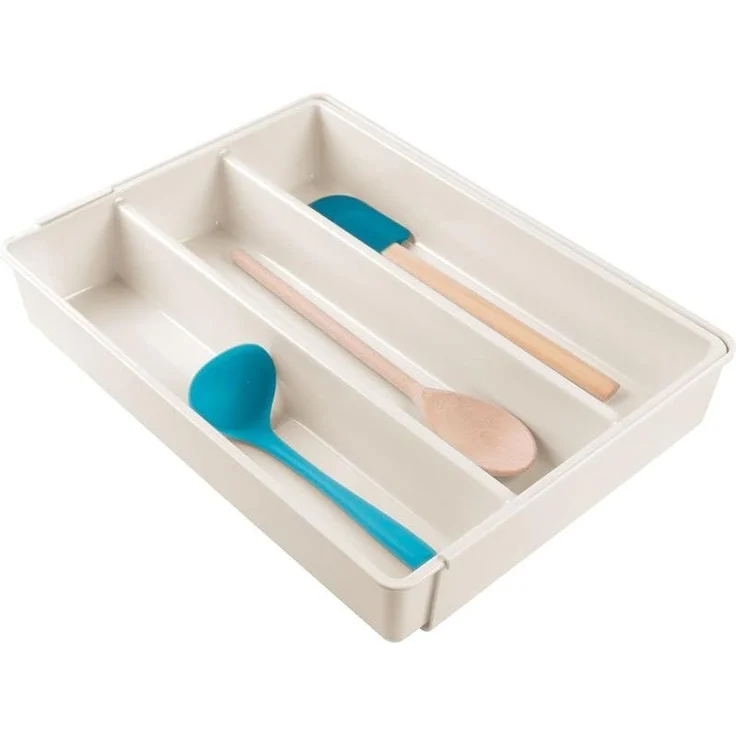 Besteckkasten Schubladen Organizer Besteckeinsatz ausziehbar mDesign creme – Bild 6