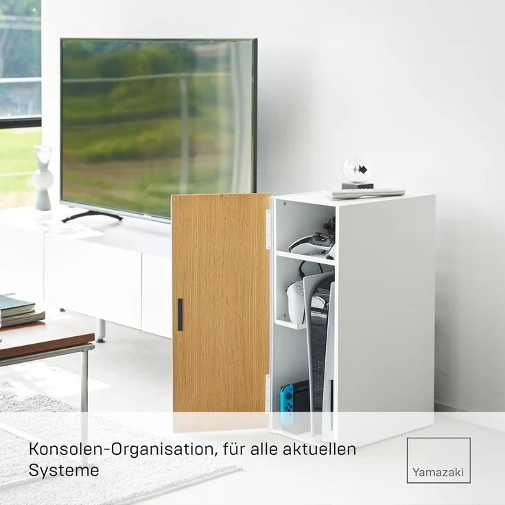 Yamazaki Beistellschrank Tower Schrank Metall für Spielekonsole für Wohnzimmer Büro zur Organisation von Konsolen, 2 ausziehbare Controllerhalter – Bild 4