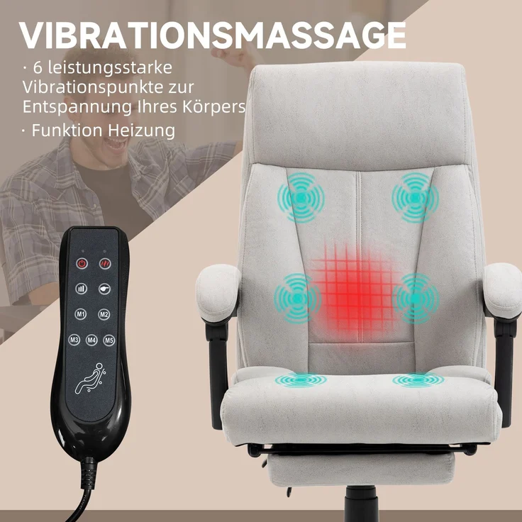 MELAYR, Massage-Bürostuhl Bürostuhl Computerstuhl, Lendenheizung, Neigungsfunktion, Hellgrau, 65 x 74 x 119 cm – Bild 6