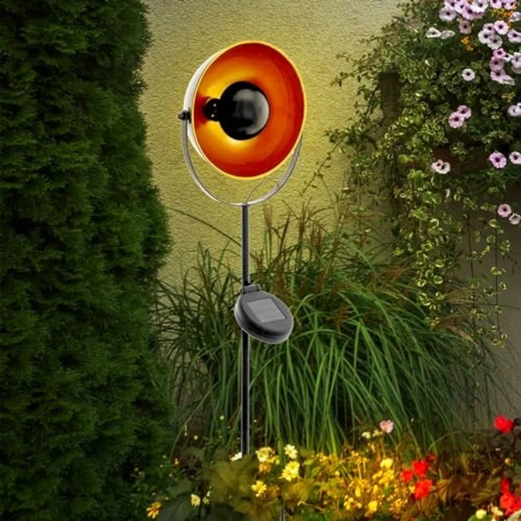 LED Solarleuchte, Erdspieß, Stahl, schwarz-orange, Höhe 61 cm – Bild 2