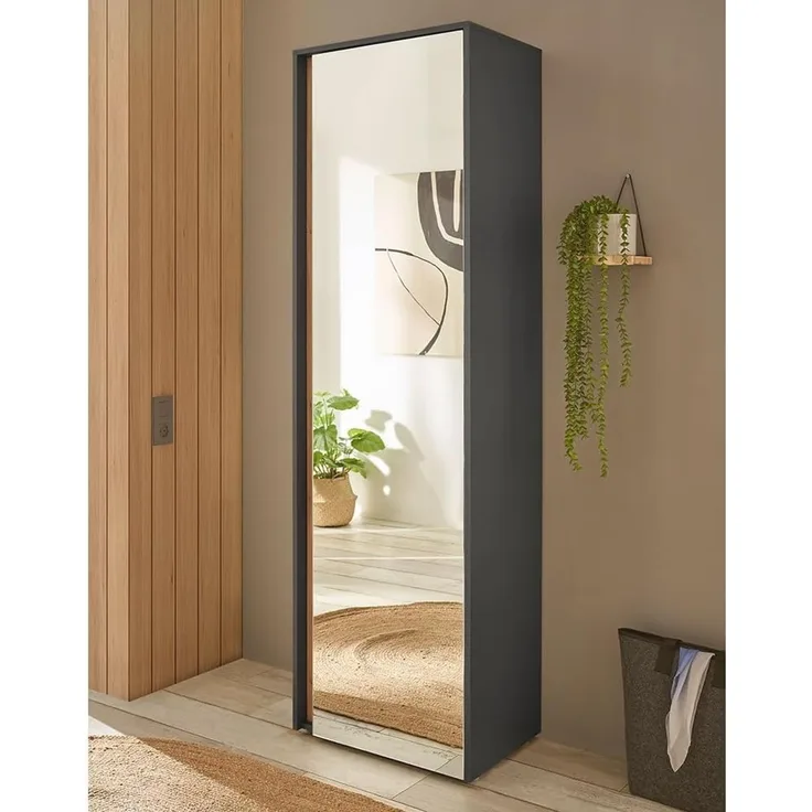 Lomadox Garderobenschrank CRISP-61 in anthrazit mit Wotan Eiche Nb, 1 Spiegeltür, 60 cm breit