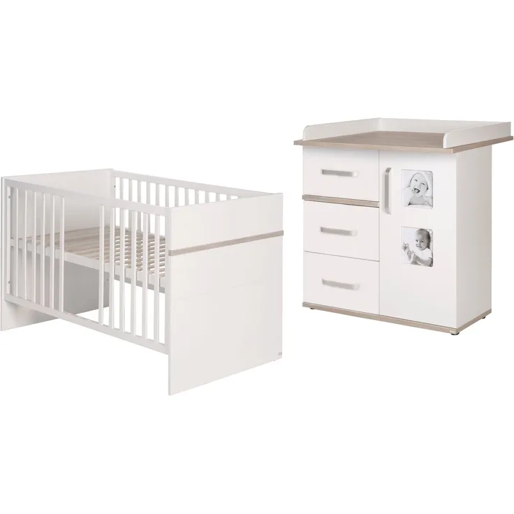 roba Kindermöbelset 'Moritz' 2-teilig - Kinderbett 70 x 140 cm - Wickelkommode schmal - Weiß / Luna Elm
