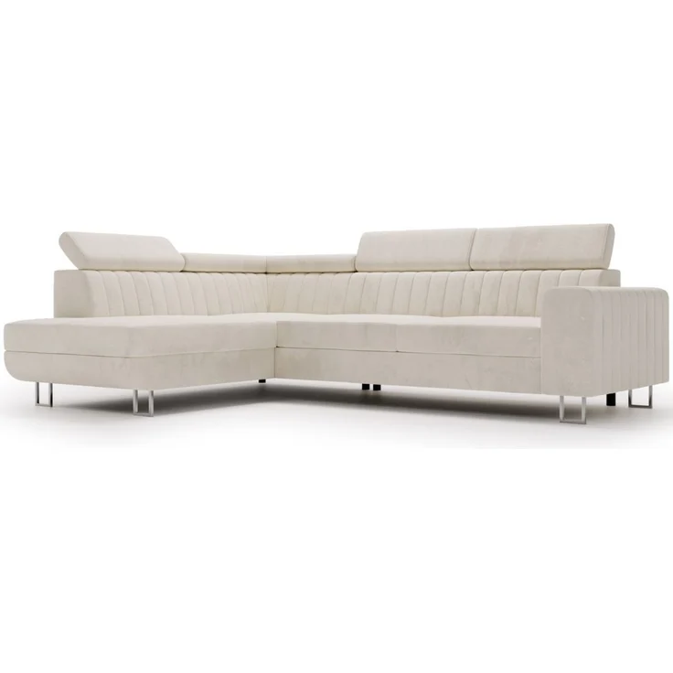 GRAINGOLD Ecksofa Berona, Couch L-Form mit Schlaffunktion, Bettkasten, Verstellbare Kopfstützen, Velour-Stoff, Beige, Links – Bild 2